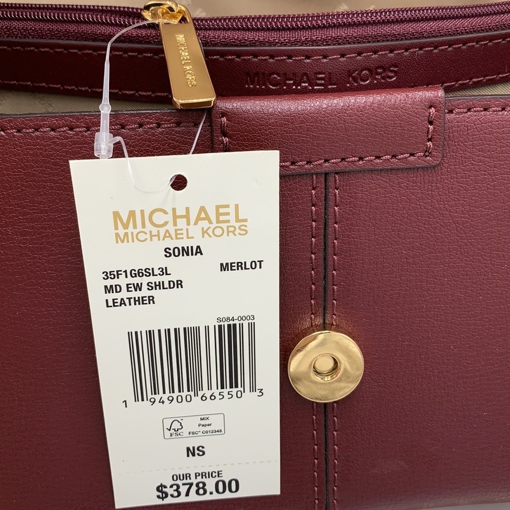 MICHAEL KORS SONIA MEDIUM EAST WEST SHOULDER CROSSBODY BAG MERLOT COLOR - Picture 4 of 16